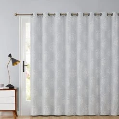 HLC.ME Damask Flocked 100% Blackout Grommet Patio Door Panel - White