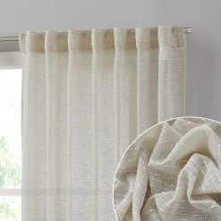 HLC.ME Emily Faux Linen Grommet Curtain Panels - Beige - Set Of 2 Faux Linen Curtains