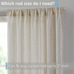 HLC.ME Emily Faux Linen Grommet Curtain Panels - Beige - Set Of 2 Faux Linen Curtains