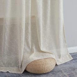 HLC.ME Emily Faux Linen Grommet Curtain Panels - Beige - Set Of 2 Faux Linen Curtains