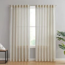 HLC.me Sales 2022 35 HLC.ME Emily Faux Linen Grommet Curtain Panels - Beige - Set Of 2 Faux Linen Curtains
