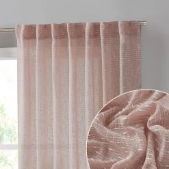 HLC.ME Faux Linen Curtains Emily Faux Linen Grommet Curtain Panels - Blush Pink - Set Of 2