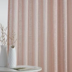 HLC.ME Faux Linen Curtains Emily Faux Linen Grommet Curtain Panels - Blush Pink - Set Of 2