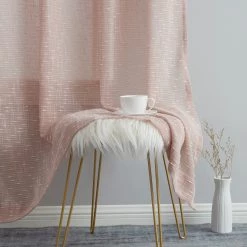 HLC.ME Faux Linen Curtains Emily Faux Linen Grommet Curtain Panels - Blush Pink - Set Of 2