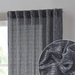 HLC.ME Faux Linen Curtains Emily Faux Linen Grommet Curtain Panels - Charcoal Grey - Set Of 2