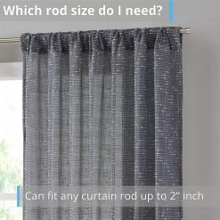 HLC.ME Faux Linen Curtains Emily Faux Linen Grommet Curtain Panels - Charcoal Grey - Set Of 2