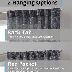 HLC.ME Faux Linen Curtains Emily Faux Linen Grommet Curtain Panels - Charcoal Grey - Set Of 2