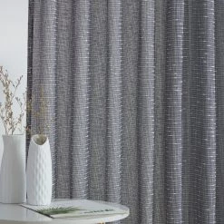 HLC.ME Faux Linen Curtains Emily Faux Linen Grommet Curtain Panels - Charcoal Grey - Set Of 2
