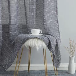 HLC.ME Faux Linen Curtains Emily Faux Linen Grommet Curtain Panels - Charcoal Grey - Set Of 2