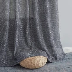 HLC.ME Faux Linen Curtains Emily Faux Linen Grommet Curtain Panels - Charcoal Grey - Set Of 2