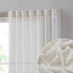 HLC.ME Emily Faux Linen Grommet Curtain Panels - Ivory - Set Of 2 Faux Linen Curtains