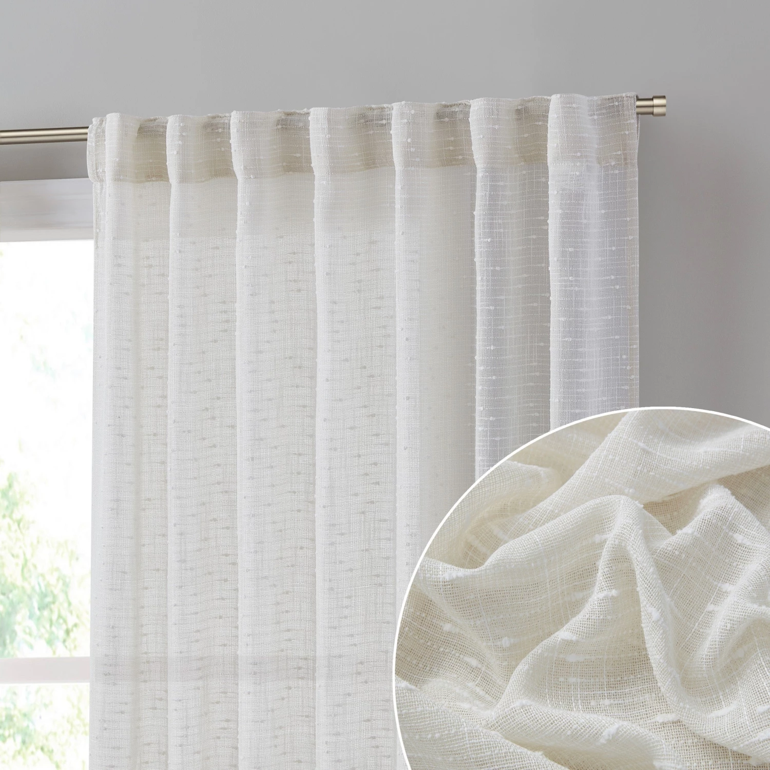 HLC.ME Emily Faux Linen Grommet Curtain Panels - Ivory - Set Of 2 Faux Linen Curtains