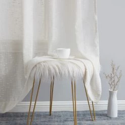 HLC.ME Emily Faux Linen Grommet Curtain Panels - Ivory - Set Of 2 Faux Linen Curtains