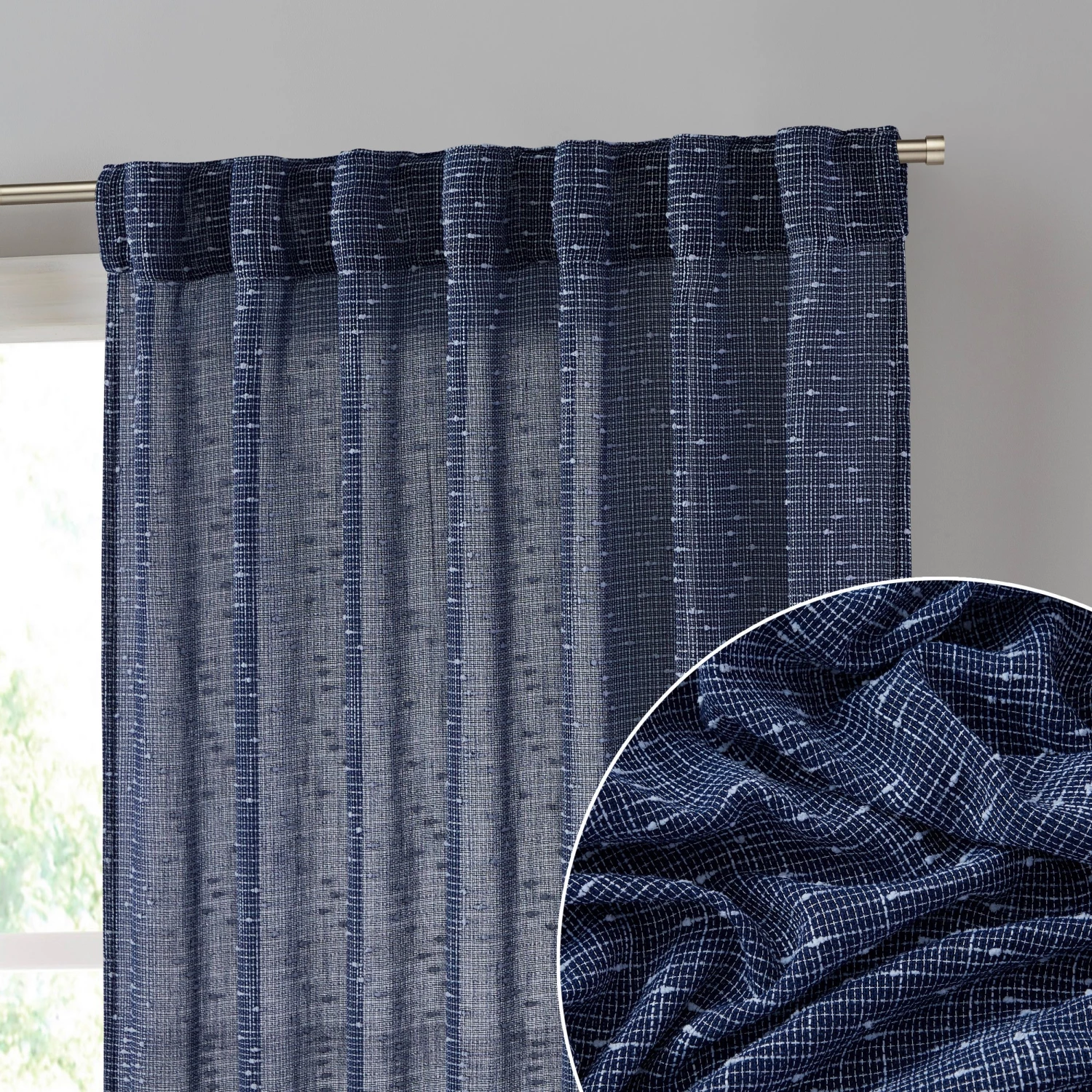 HLC.ME Faux Linen Curtains Emily Faux Linen Grommet Curtain Panels - Navy Blue - Set Of 2
