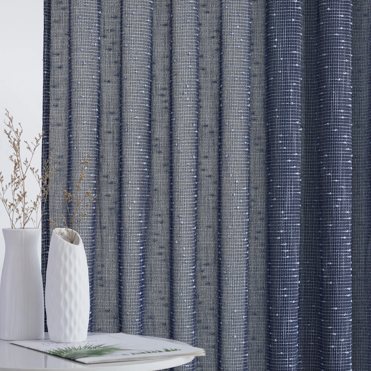 HLC.ME Faux Linen Curtains Emily Faux Linen Grommet Curtain Panels - Navy Blue - Set Of 2 7 HLC.ME Faux Linen Curtains Emily Faux Linen Grommet Curtain Panels - Navy Blue - Set Of 2