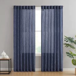 HLC.me Sales 2022 29 HLC.ME Faux Linen Curtains Emily Faux Linen Grommet Curtain Panels - Navy Blue - Set Of 2