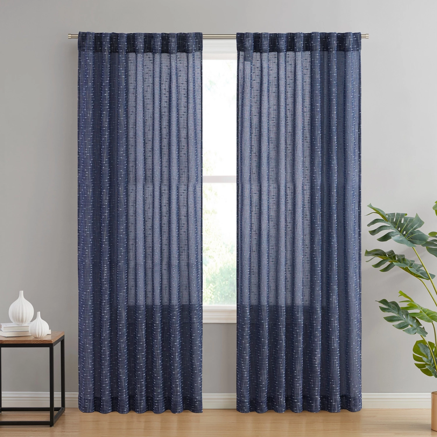 HLC.ME Faux Linen Curtains Emily Faux Linen Grommet Curtain Panels - Navy Blue - Set Of 2 4 HLC.ME Faux Linen Curtains Emily Faux Linen Grommet Curtain Panels - Navy Blue - Set Of 2