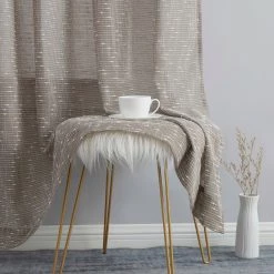 HLC.ME Emily Faux Linen Grommet Curtain Panels - Taupe - Set Of 2 Faux Linen Curtains