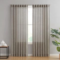 HLC.ME Emily Faux Linen Grommet Curtain Panels - Taupe - Set Of 2 Faux Linen Curtains