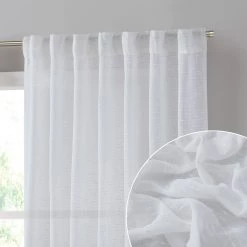 HLC.ME Emily Faux Linen Grommet Curtain Panels - White - Set Of 2