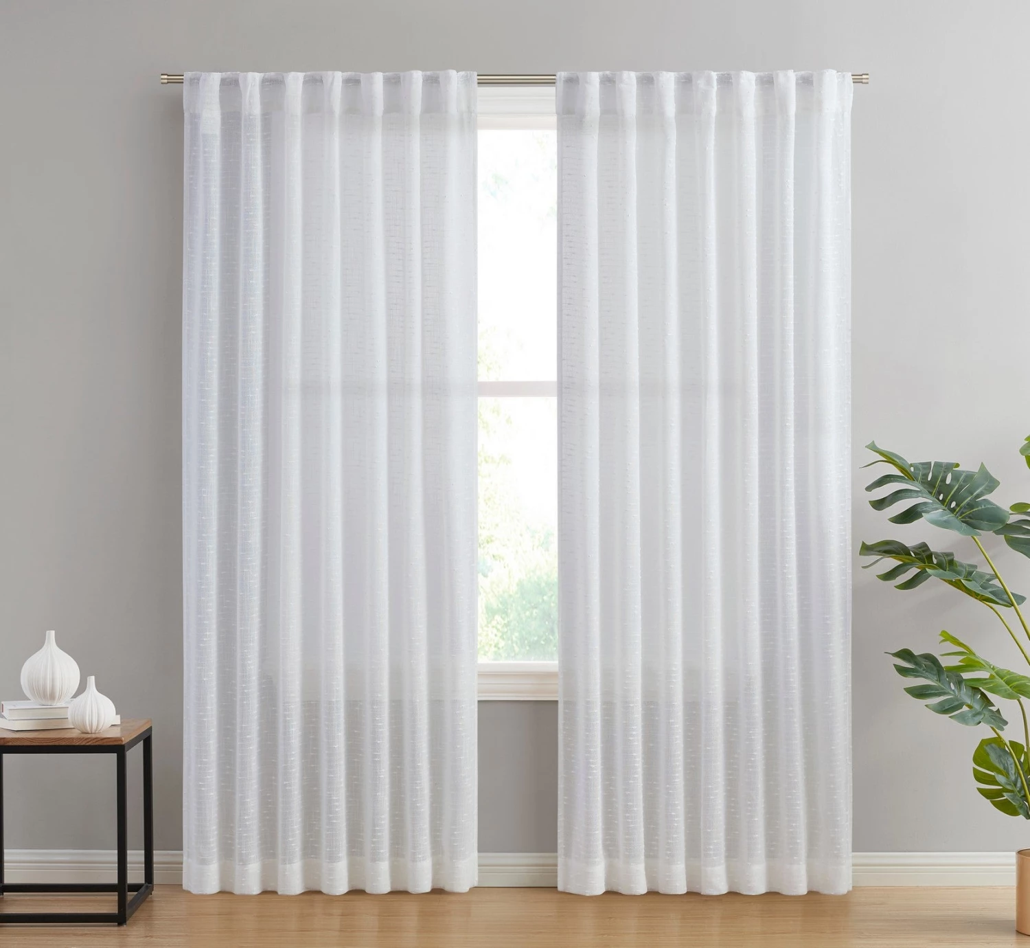 HLC.ME Emily Faux Linen Grommet Curtain Panels - White - Set Of 2 4 HLC.ME Emily Faux Linen Grommet Curtain Panels - White - Set Of 2
