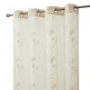 HLC.ME Emma Floral Sheer Grommet Curtain Panels - Beige - Set Of 2