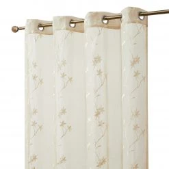 HLC.ME Emma Floral Sheer Grommet Curtain Panels - Beige - Set Of 2