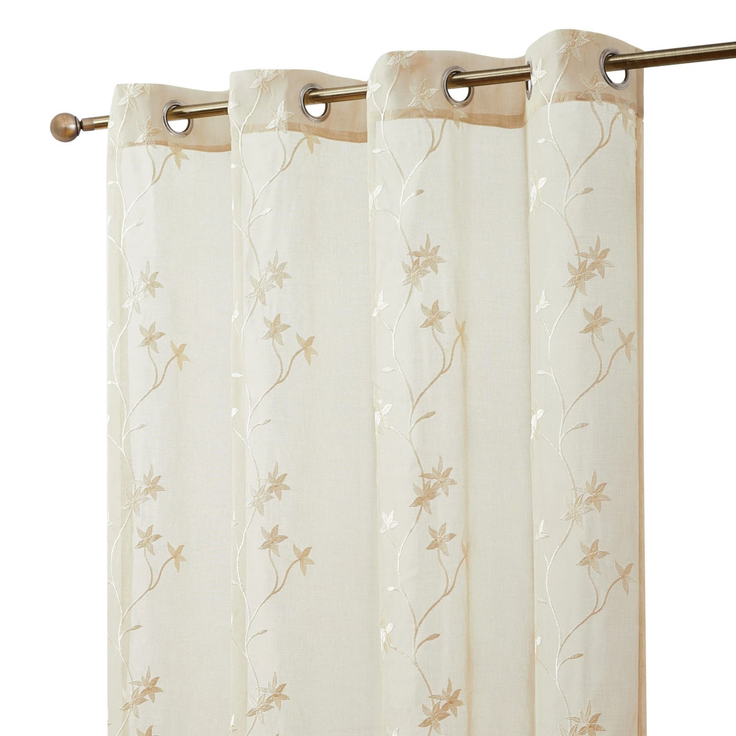 HLC.ME Emma Floral Sheer Grommet Curtain Panels - Beige - Set Of 2 3 HLC.ME Emma Floral Sheer Grommet Curtain Panels - Beige - Set Of 2