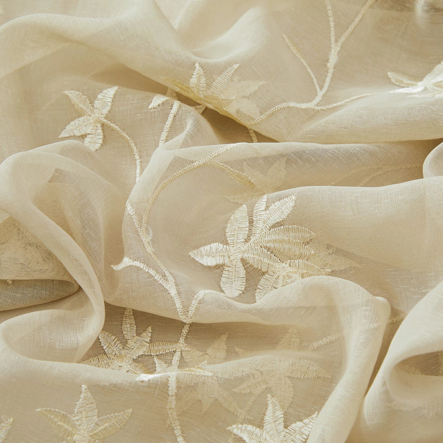 HLC.ME Emma Floral Sheer Grommet Curtain Panels - Beige - Set Of 2 6 HLC.ME Emma Floral Sheer Grommet Curtain Panels - Beige - Set Of 2