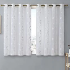 HLC.ME Emma Floral Sheer Grommet Curtain Panels - White - Set Of 2 Sheer Curtains