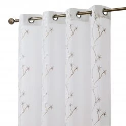 HLC.ME Emma Floral Sheer Grommet Curtain Panels - Taupe/White - Set Of 2 Sheer Curtains