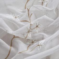 HLC.ME Emma Floral Sheer Grommet Curtain Panels - Taupe/White - Set Of 2 Sheer Curtains