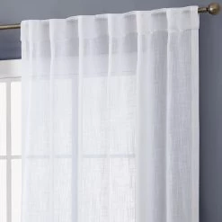HLC.ME Brenda Faux Linen Sheer Rod Pocket / Back Tab Curtain Panels Sheer Curtains