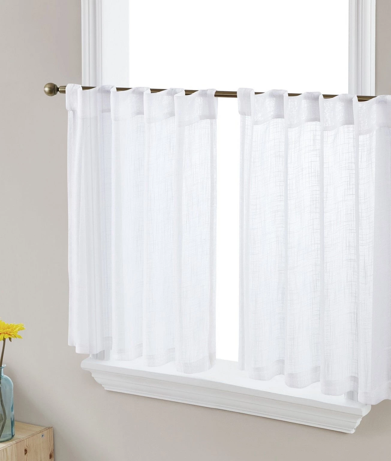 HLC.ME Faux Linen Curtains Brenda Faux Linen Sheer Rod Pocket / Back Tab Tiers 4 HLC.ME Faux Linen Curtains Brenda Faux Linen Sheer Rod Pocket / Back Tab Tiers