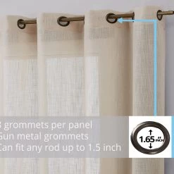 HLC.ME Abbey Faux Linen Grommet Curtain Panels - Beige - Set Of 2