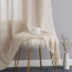 HLC.ME Abbey Faux Linen Grommet Curtain Panels - Beige - Set Of 2