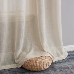 HLC.ME Abbey Faux Linen Grommet Curtain Panels - Beige - Set Of 2