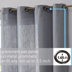 HLC.ME Abbey Faux Linen Grommet Curtain Panels - Grey - Set Of 2