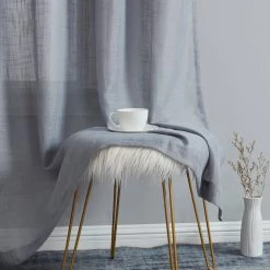 HLC.ME Abbey Faux Linen Grommet Curtain Panels - Grey - Set Of 2