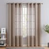 HLC.ME Abbey Faux Linen Grommet Curtain Panels - Taupe - Set Of 2 Faux Linen Curtains