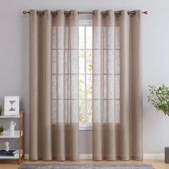 HLC.ME Abbey Faux Linen Grommet Curtain Panels - Taupe - Set Of 2 Faux Linen Curtains