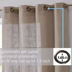 HLC.ME Abbey Faux Linen Grommet Curtain Panels - Taupe - Set Of 2 Faux Linen Curtains