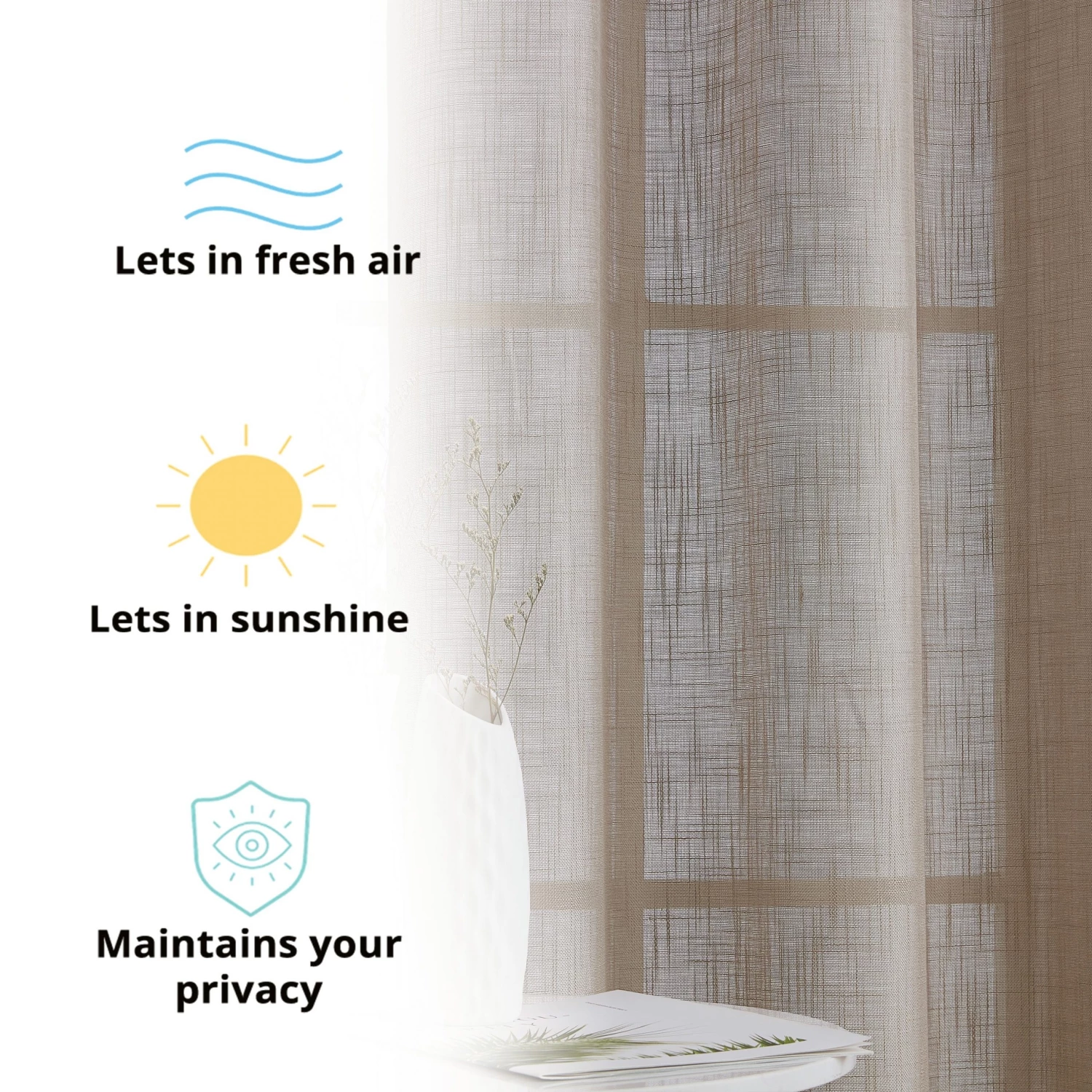 HLC.ME Faux Linen Curtains Abbey Faux Linen Grommet Curtain Valance - Taupe 5 HLC.ME Faux Linen Curtains Abbey Faux Linen Grommet Curtain Valance - Taupe