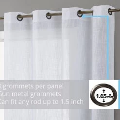 HLC.ME Abbey Faux Linen Grommet Curtain Panels - White - Set Of 2 Faux Linen Curtains