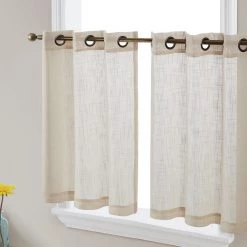HLC.ME Faux Linen Curtains Abbey Faux Linen Grommet Cafe Tiers - Beige - Set Of 2