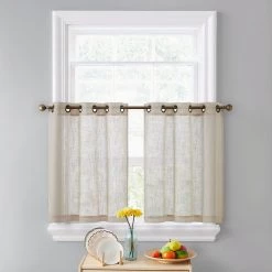 HLC.ME Faux Linen Curtains Abbey Faux Linen Grommet Cafe Tiers - Beige - Set Of 2
