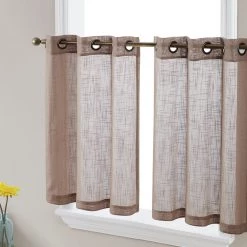 HLC.ME Abbey Faux Linen Grommet Cafe Tiers - Taupe - Set Of 2