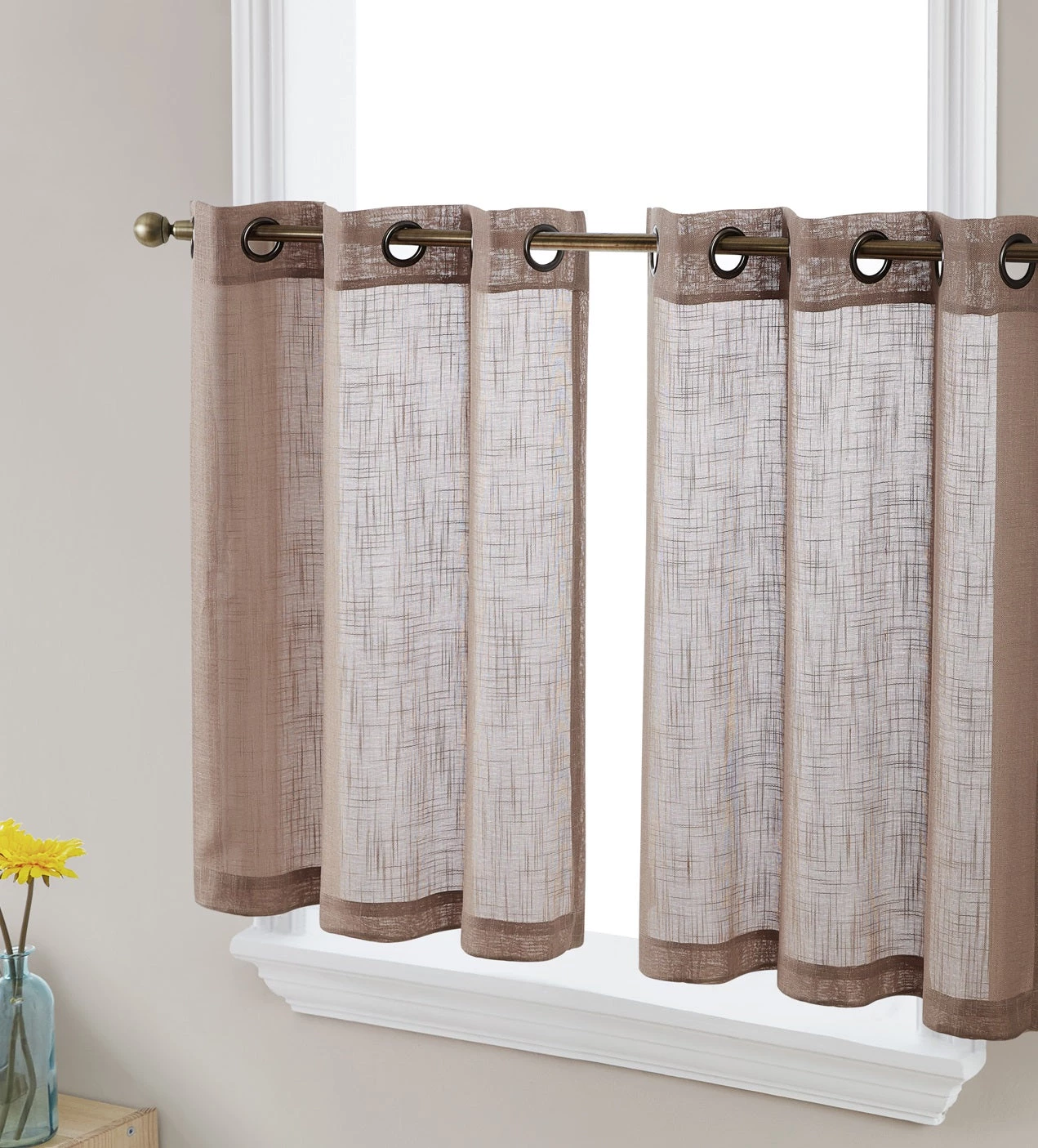 HLC.ME Abbey Faux Linen Grommet Cafe Tiers - Taupe - Set Of 2 3 HLC.ME Abbey Faux Linen Grommet Cafe Tiers - Taupe - Set Of 2