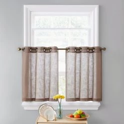 HLC.ME Abbey Faux Linen Grommet Cafe Tiers - Taupe - Set Of 2