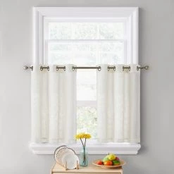 HLC.ME Abbey Faux Linen Grommet Cafe Tiers - Oatmeal Beige - Set Of 2 Faux Linen Curtains
